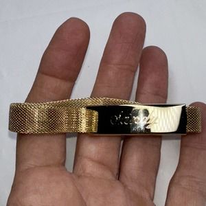 Speidel ID Bracelet Mesh Band Gold Tone Stainless Steel SANDY cursive engraved